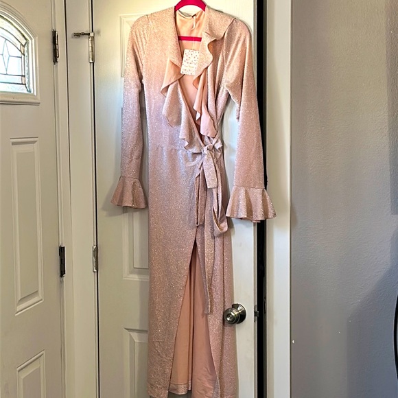 NWT Free People Pink Sparkle Maxi Wrap Dress - Picture 4 of 17